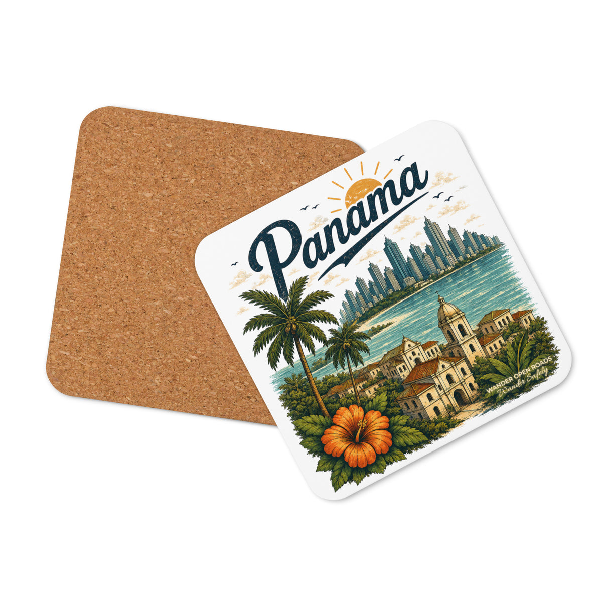 Panama Skyline Heritage Cork-Back Coaster