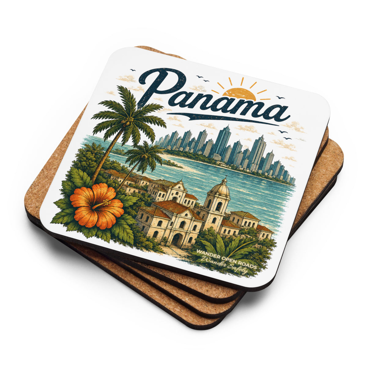 Panama Skyline Heritage Cork-Back Coaster