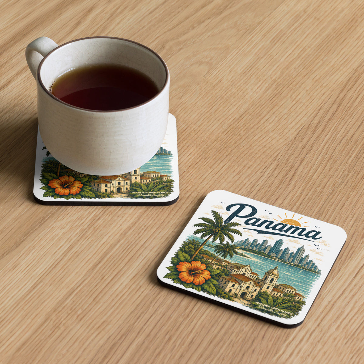 Panama Skyline Heritage Cork-Back Coaster